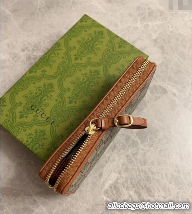 New Design Gucci GG Canvas Emblem Long Wallet with Strap 821803 Beige/Brown 2024