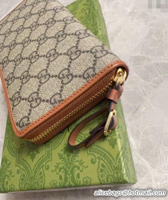New Design Gucci GG Canvas Emblem Long Wallet with Strap 821803 Beige/Brown 2024