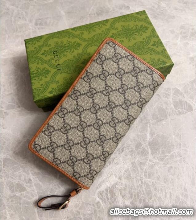 New Design Gucci GG Canvas Emblem Long Wallet with Strap 821803 Beige/Brown 2024