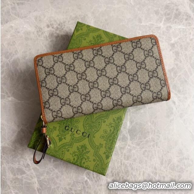 New Design Gucci GG Canvas Emblem Long Wallet with Strap 821803 Beige/Brown 2024