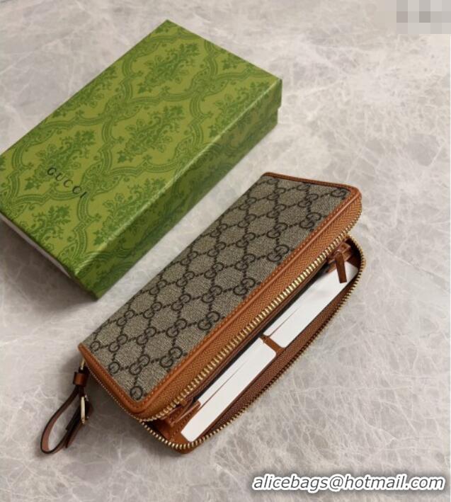 New Design Gucci GG Canvas Emblem Long Wallet with Strap 821803 Beige/Brown 2024