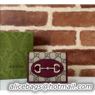 Top Quality Gucci Horsebit 1955 GG Canvas Card Case Wallet 621887 Burgundy 2024