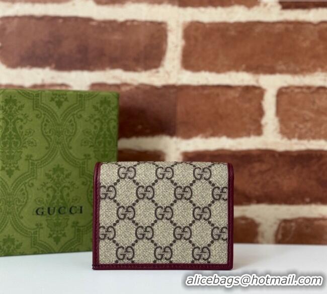 Top Quality Gucci Horsebit 1955 GG Canvas Card Case Wallet 621887 Burgundy 2024