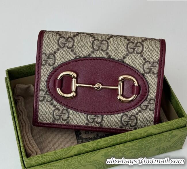 Top Quality Gucci Horsebit 1955 GG Canvas Card Case Wallet 621887 Burgundy 2024