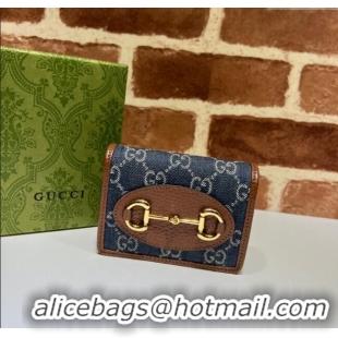 Luxury Cheap Gucci Horsebit 1955 Blue Denim Card Case Wallet 621887 2024