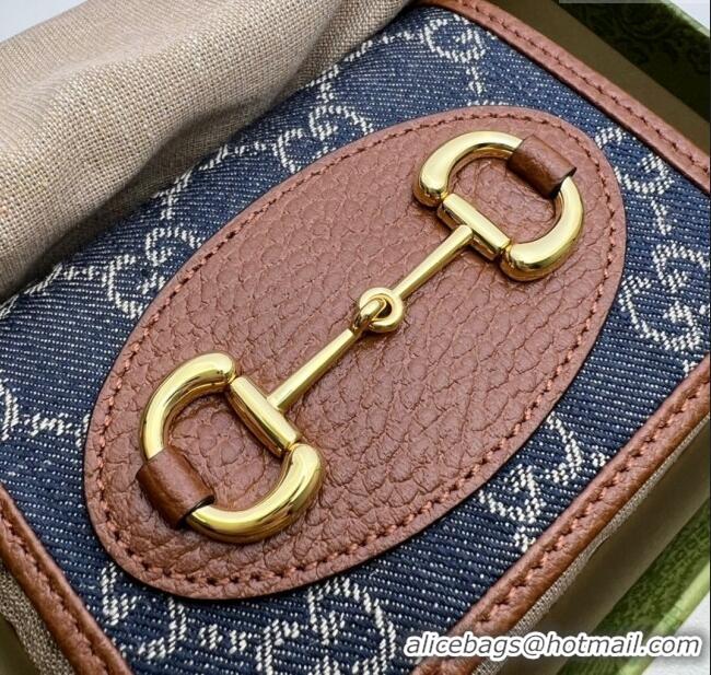 Luxury Cheap Gucci Horsebit 1955 Blue Denim Card Case Wallet 621887 2024