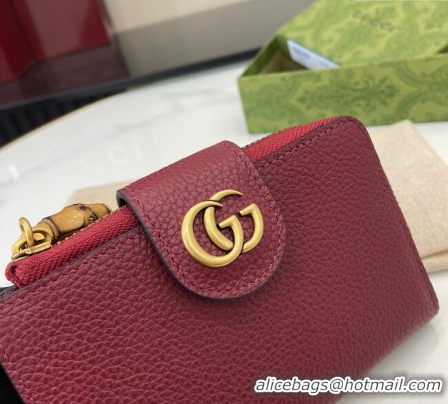 Buy Inexpensive Gucci Medium Double G Wallet with Bamboo in Grained Leather 739498 Red 2025