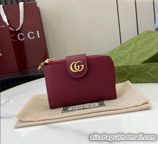 Buy Inexpensive Gucci Medium Double G Wallet with Bamboo in Grained Leather 739498 Red 2025