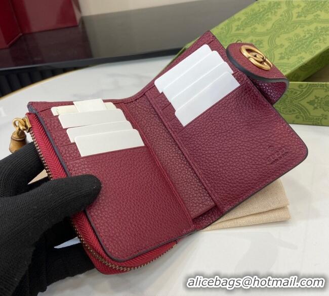 Buy Inexpensive Gucci Medium Double G Wallet with Bamboo in Grained Leather 739498 Red 2025