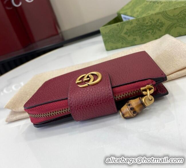 Buy Inexpensive Gucci Medium Double G Wallet with Bamboo in Grained Leather 739498 Red 2025
