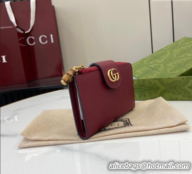 Buy Inexpensive Gucci Medium Double G Wallet with Bamboo in Grained Leather 739498 Red 2025