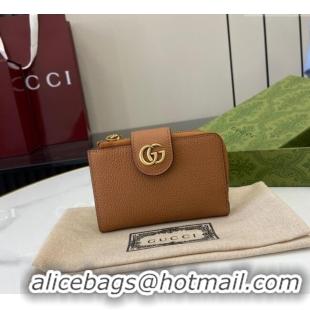 Promotional Gucci Medium Double G Wallet with Bamboo in Grained Leather 739498 Brown 2025