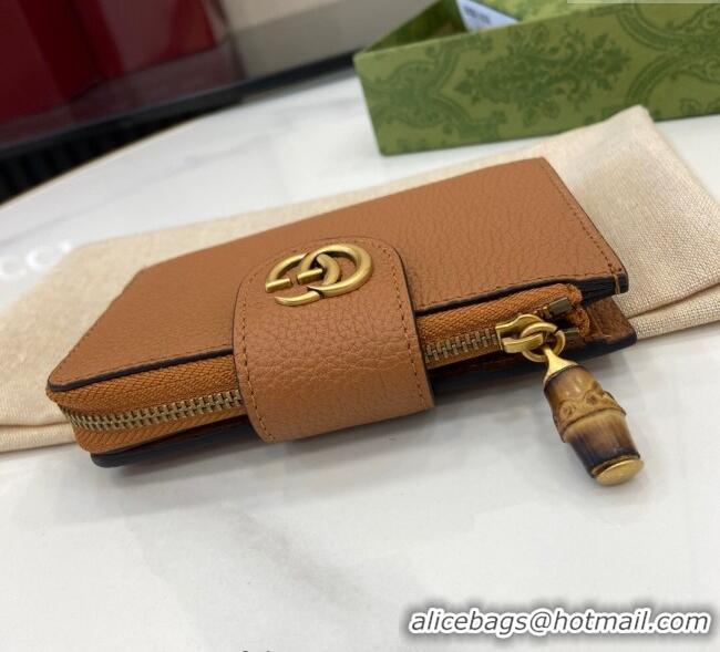 Promotional Gucci Medium Double G Wallet with Bamboo in Grained Leather 739498 Brown 2025