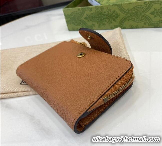 Promotional Gucci Medium Double G Wallet with Bamboo in Grained Leather 739498 Brown 2025