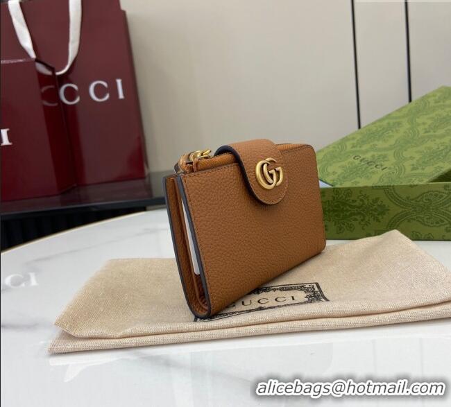 Promotional Gucci Medium Double G Wallet with Bamboo in Grained Leather 739498 Brown 2025
