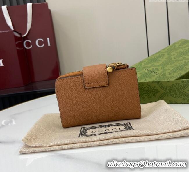 Promotional Gucci Medium Double G Wallet with Bamboo in Grained Leather 739498 Brown 2025