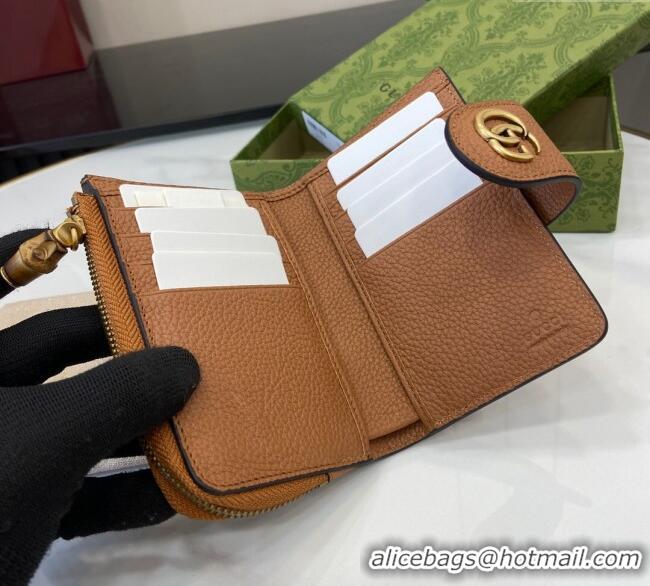 Promotional Gucci Medium Double G Wallet with Bamboo in Grained Leather 739498 Brown 2025