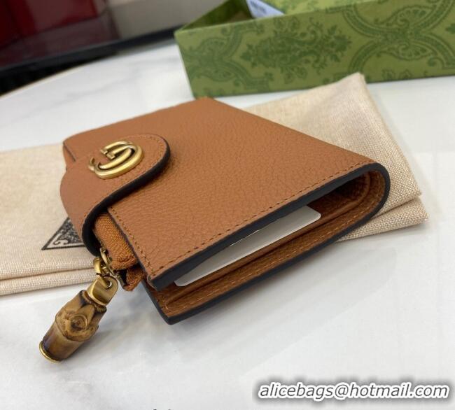 Promotional Gucci Medium Double G Wallet with Bamboo in Grained Leather 739498 Brown 2025