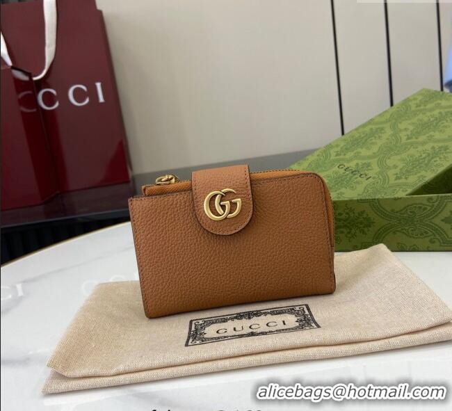 Promotional Gucci Medium Double G Wallet with Bamboo in Grained Leather 739498 Brown 2025
