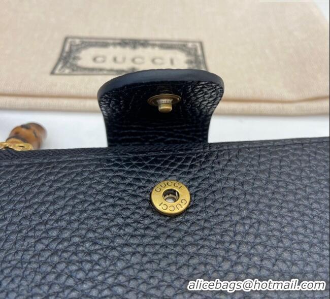 Well Crafted Gucci Medium Double G Wallet with Bamboo in Grained Leather 739498 Black 2025