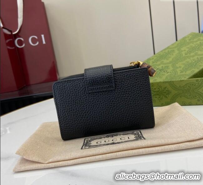 Well Crafted Gucci Medium Double G Wallet with Bamboo in Grained Leather 739498 Black 2025