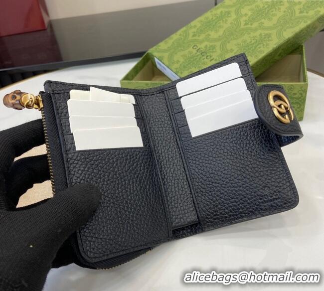 Well Crafted Gucci Medium Double G Wallet with Bamboo in Grained Leather 739498 Black 2025