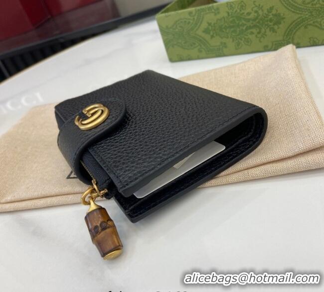 Well Crafted Gucci Medium Double G Wallet with Bamboo in Grained Leather 739498 Black 2025