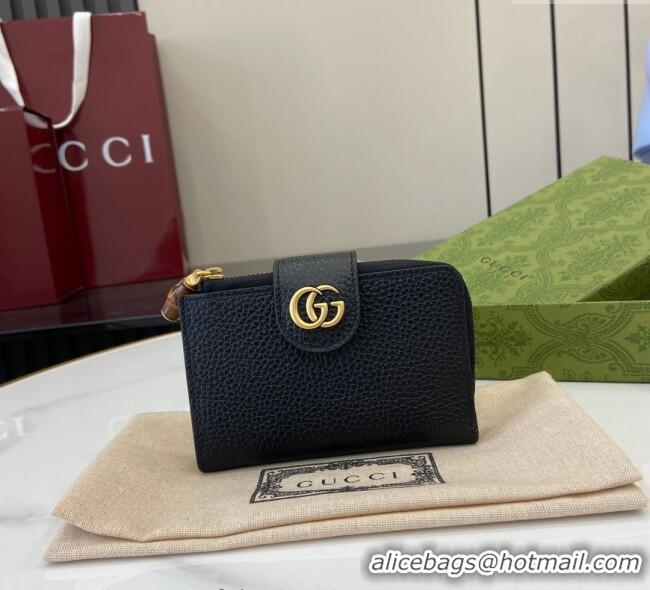 Well Crafted Gucci Medium Double G Wallet with Bamboo in Grained Leather 739498 Black 2025