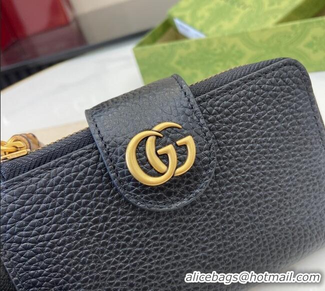Well Crafted Gucci Medium Double G Wallet with Bamboo in Grained Leather 739498 Black 2025