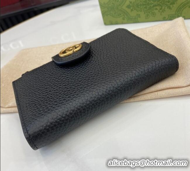 Well Crafted Gucci Medium Double G Wallet with Bamboo in Grained Leather 739498 Black 2025