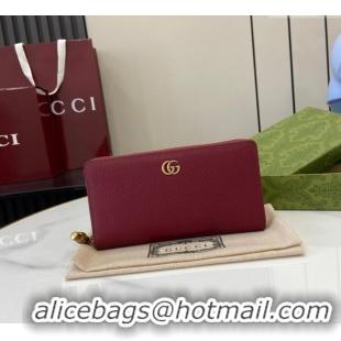 Promotional Gucci Double G Zip Around Long Wallet with Bamboo in Grained Leather 739499 Red 2025
