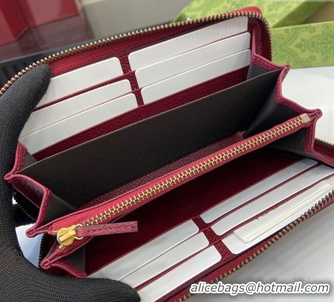 Promotional Gucci Double G Zip Around Long Wallet with Bamboo in Grained Leather 739499 Red 2025