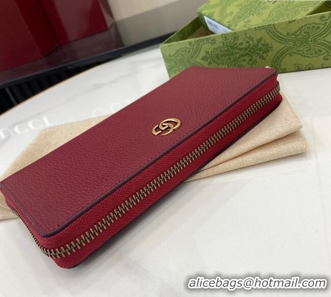 Promotional Gucci Double G Zip Around Long Wallet with Bamboo in Grained Leather 739499 Red 2025