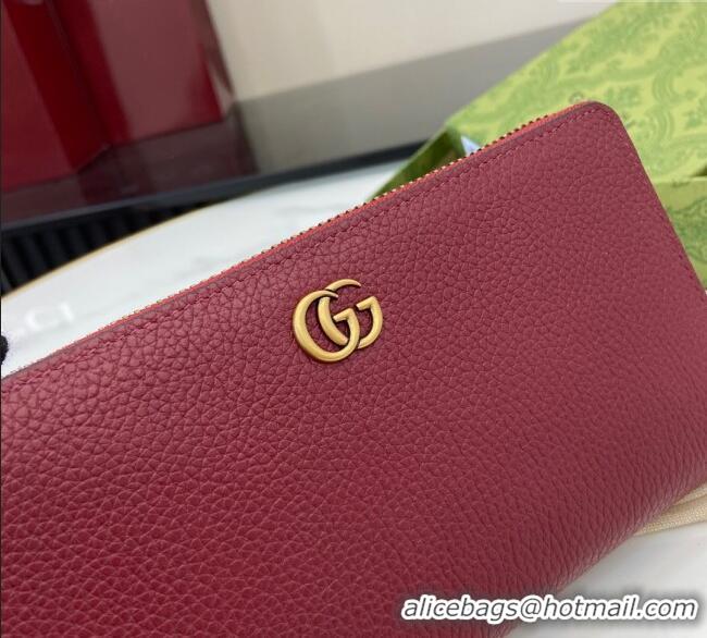 Promotional Gucci Double G Zip Around Long Wallet with Bamboo in Grained Leather 739499 Red 2025