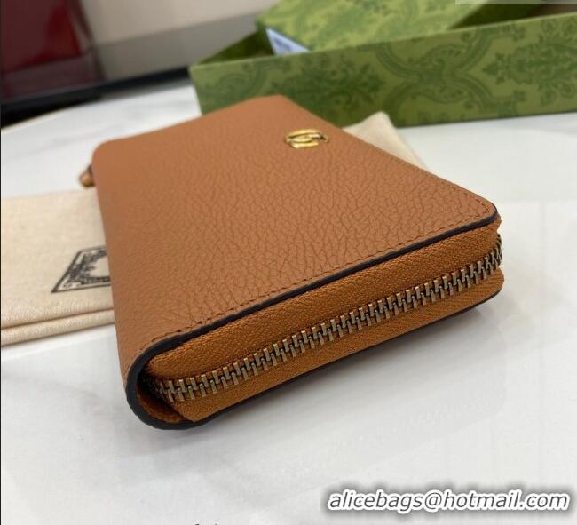 Inexpensive Gucci Double G Zip Around Long Wallet with Bamboo in Grained Leather 739499 Brown 2025