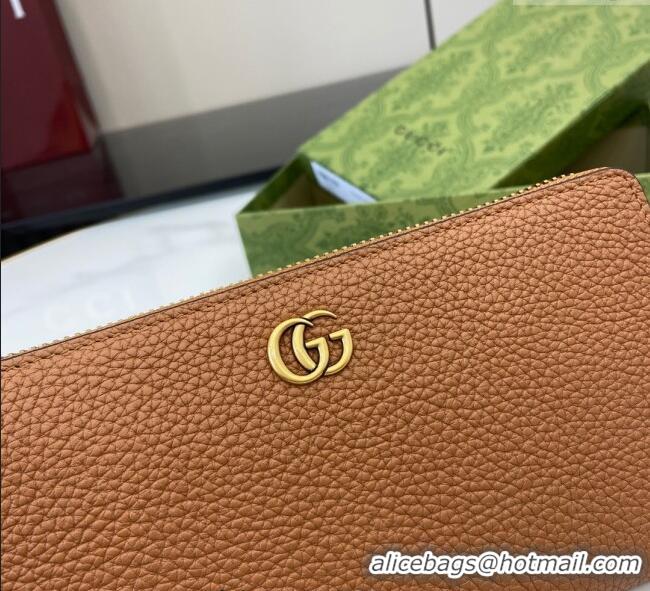 Inexpensive Gucci Double G Zip Around Long Wallet with Bamboo in Grained Leather 739499 Brown 2025