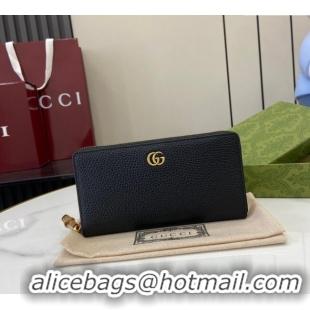 Best Price Gucci Double G Zip Around Long Wallet with Bamboo in Grained Leather 739499 Black 2025