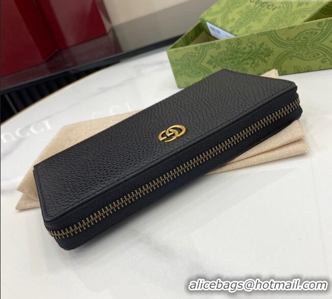Best Price Gucci Double G Zip Around Long Wallet with Bamboo in Grained Leather 739499 Black 2025