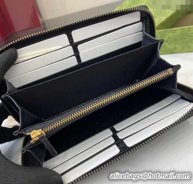 Best Price Gucci Double G Zip Around Long Wallet with Bamboo in Grained Leather 739499 Black 2025