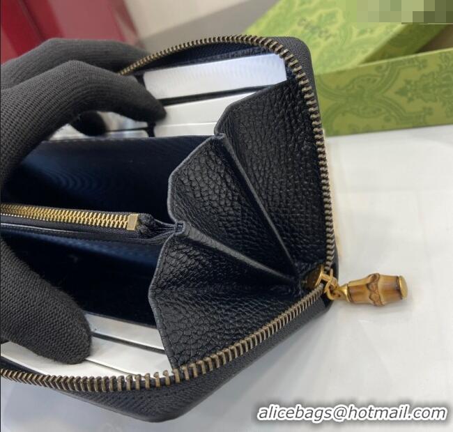 Best Price Gucci Double G Zip Around Long Wallet with Bamboo in Grained Leather 739499 Black 2025