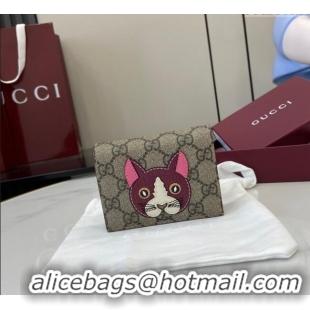 Best Price Gucci GG Canvas Mini Compact Wallet with Cat Detail 818767 Cat 2025