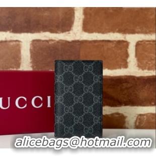 Good Quality Gucci Mens GG Emblem Bi-Fold Card Case Wallet 821209 Black 2025