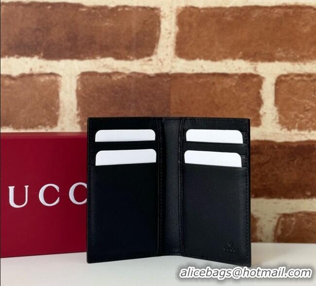 Good Quality Gucci Mens GG Emblem Bi-Fold Card Case Wallet 821209 Black 2025