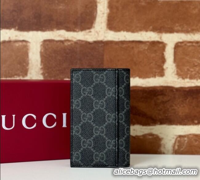 Good Quality Gucci Mens GG Emblem Bi-Fold Card Case Wallet 821209 Black 2025