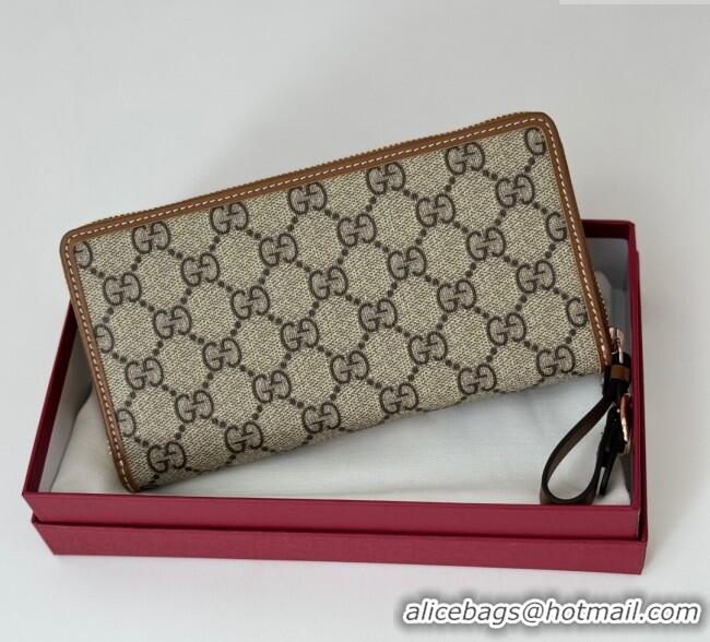 Most Popular Gucci GG Canvas Emblem Zip Around Wallet 819122 Brown 2025