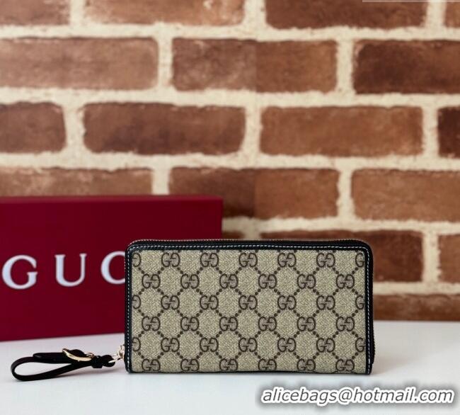 Best Quality Gucci GG Canvas Emblem Zip Around Wallet 819122 Black 2025