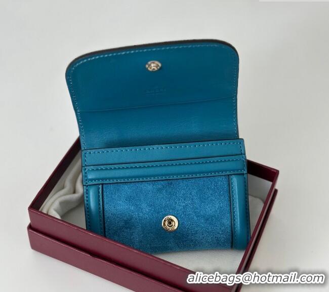 Top Quality Gucci Blondie Wallet in 818811 Blue Suede 2025