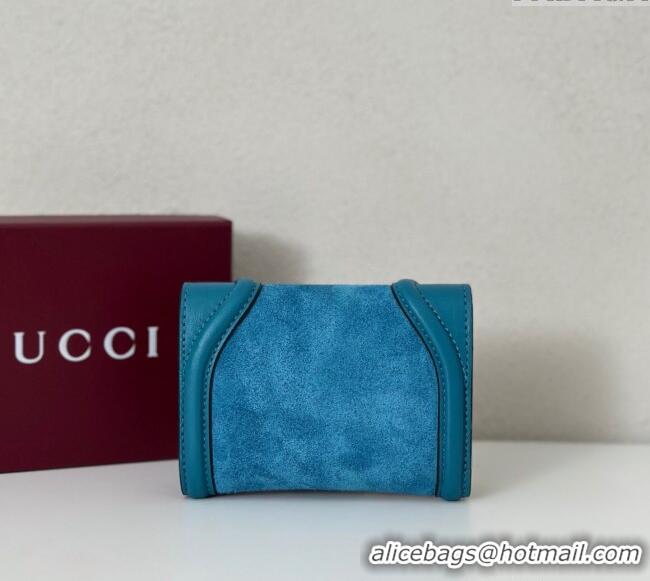 Top Quality Gucci Blondie Wallet in 818811 Blue Suede 2025