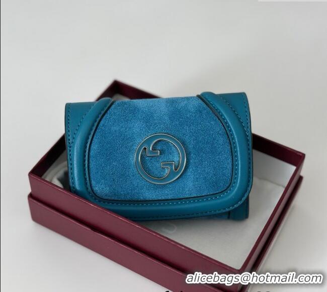 Top Quality Gucci Blondie Wallet in 818811 Blue Suede 2025