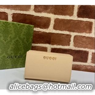 Promotional Gucci Leather Card case wallet with Gucci script 772640 Cream Beige 2025